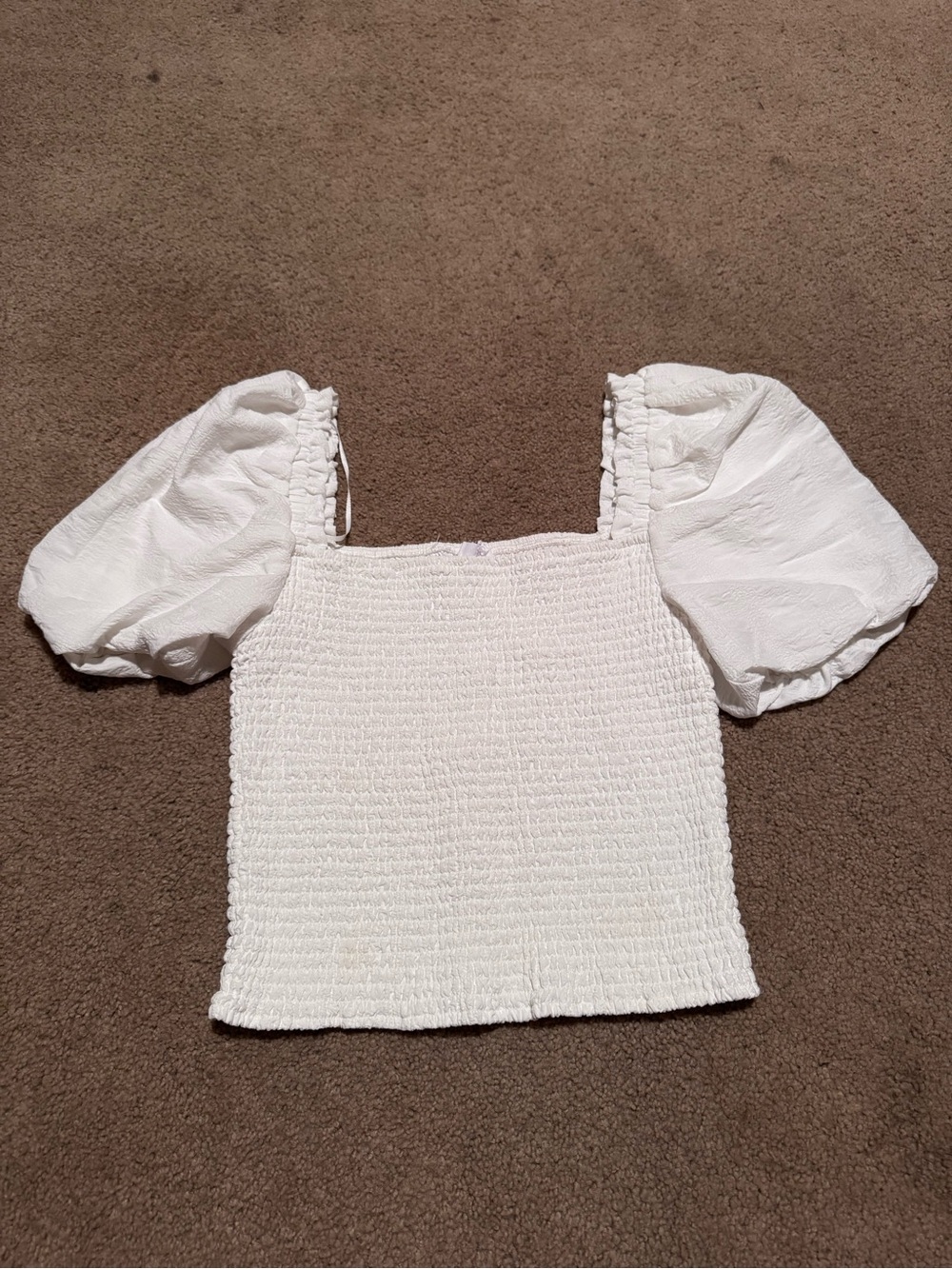 Steve Madden Susana Top White Smocked Puff-Sleeve Women's Top
